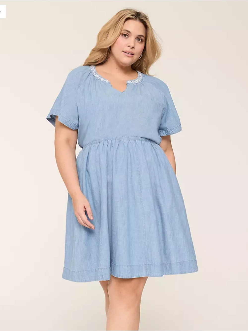 NWT Lane Bryant Embroidered Chambray Flutter Sleeve Dress Size 22